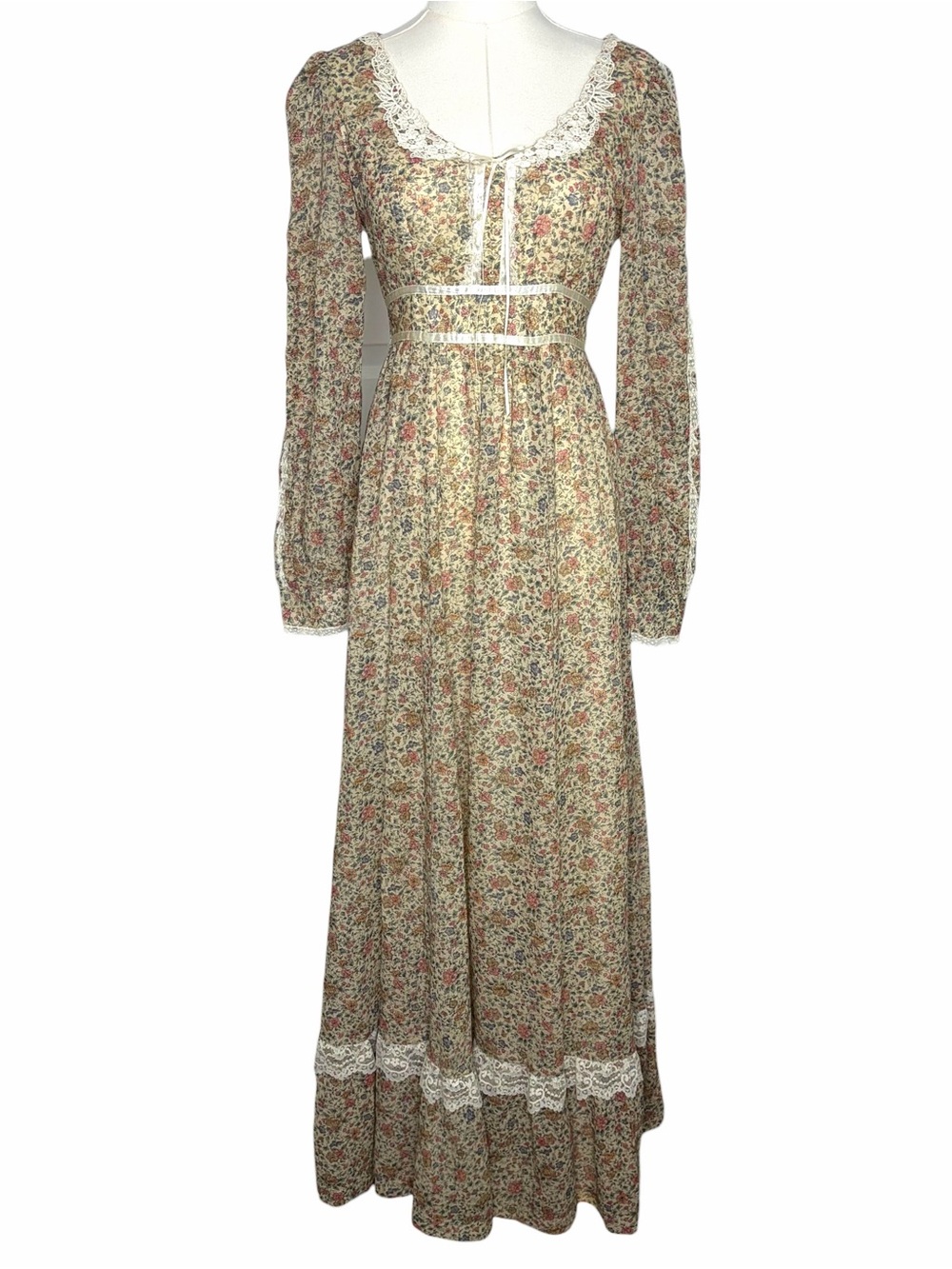 Vintage 70s Gunne Sax Floral Maxi Dress Prairie Cottage Romantic Size 9